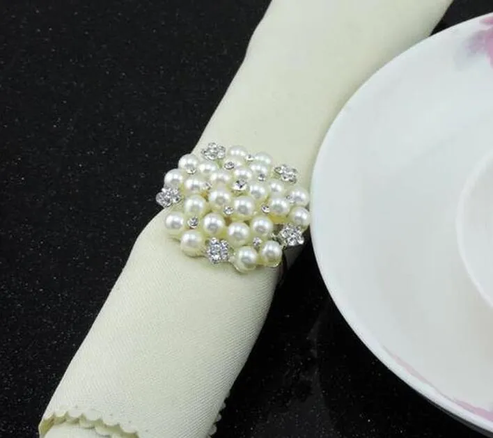 hot sell New flower Imitation pearls gold silver Napkin Rings for wedding dinner,showers,holidays,Table Decoration Accessories