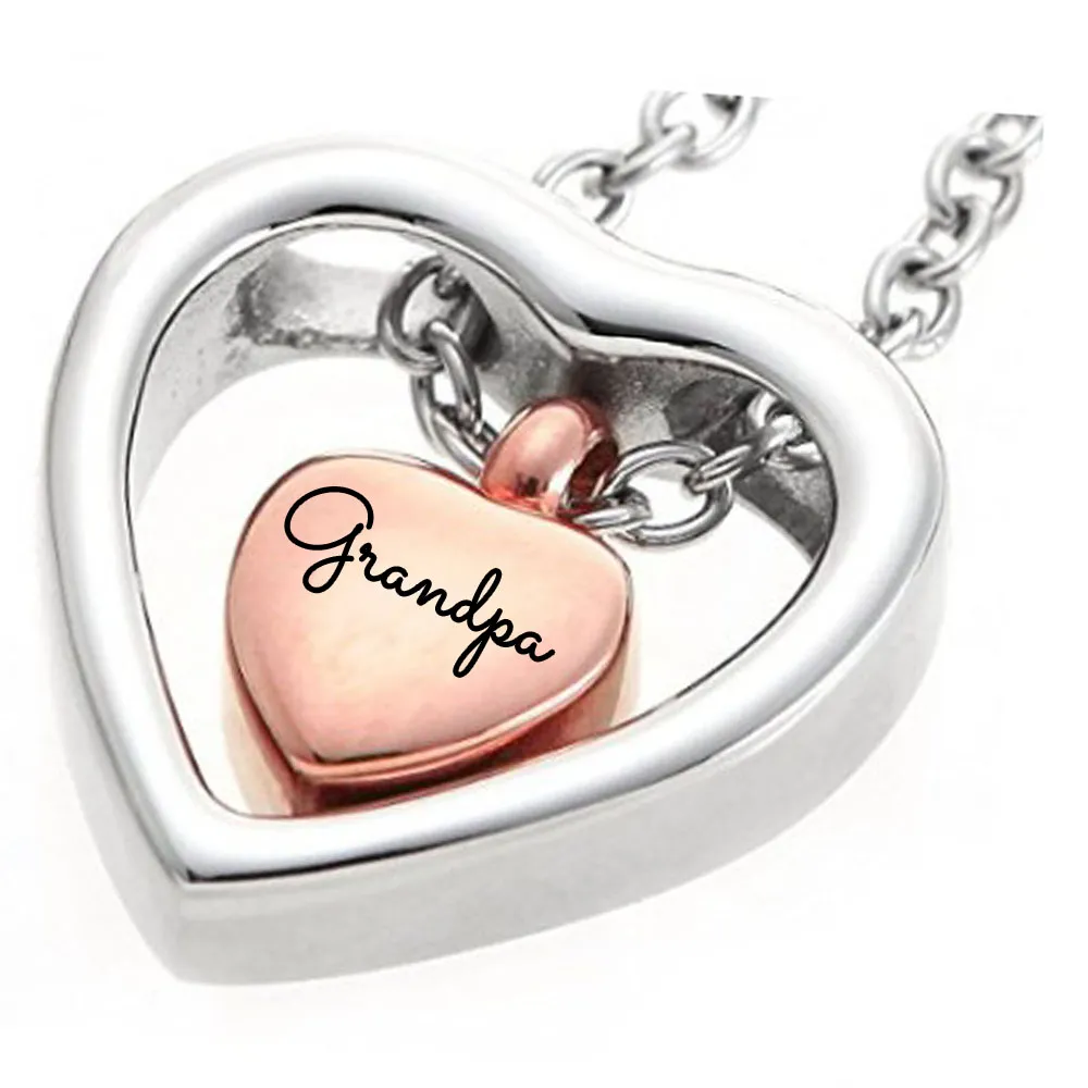 Europa och Förenta staterna Halsband Minnesmärke Relative Peach Heart Pendant Grandpa Cremation Begravning Rostfritt stål Smycken