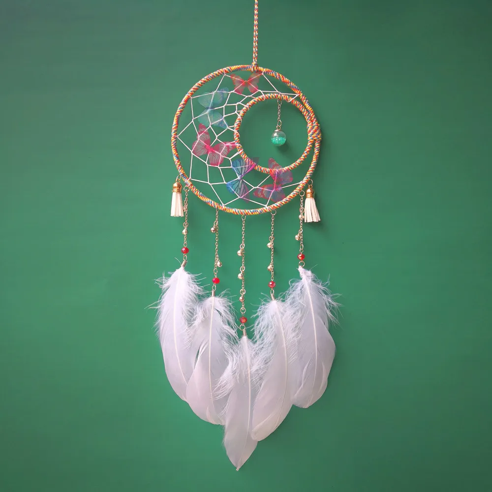 Farfalla Dream Catcher Gift White Pink Handmade Feather Pendant Wall Decor per camera da letto 122571