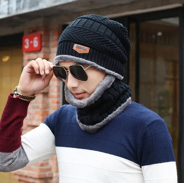 Winter Beanie Hat Scarf Set Adult Kids Size Warm Knit Hat Thick Knit Skull Cap For Men Women