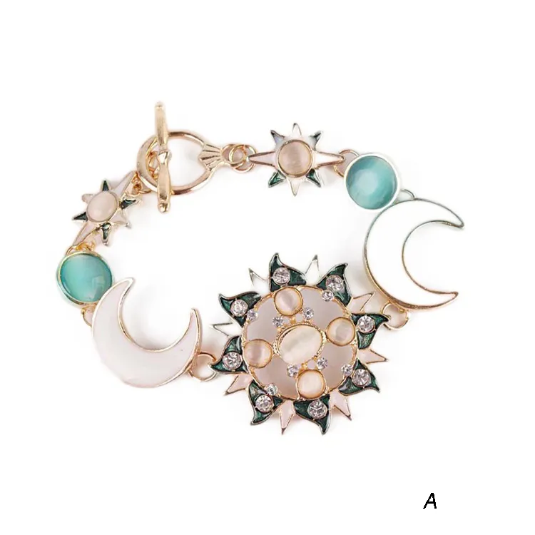 2 couleurs mode européenne et américaine de la mode bohème Bracelet étoile modèle de lune soleil étoile fille zircons gros bijoux