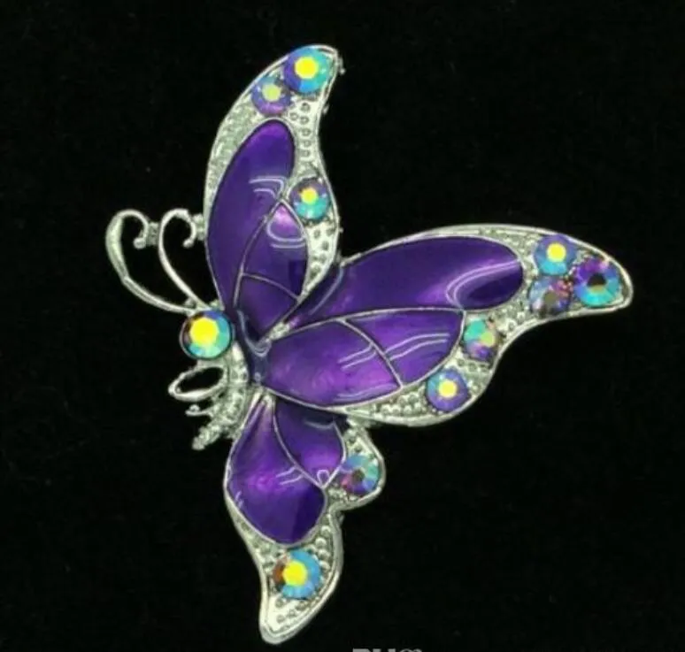 Silver Tone Purple Butterfly brooch with Crystals230O