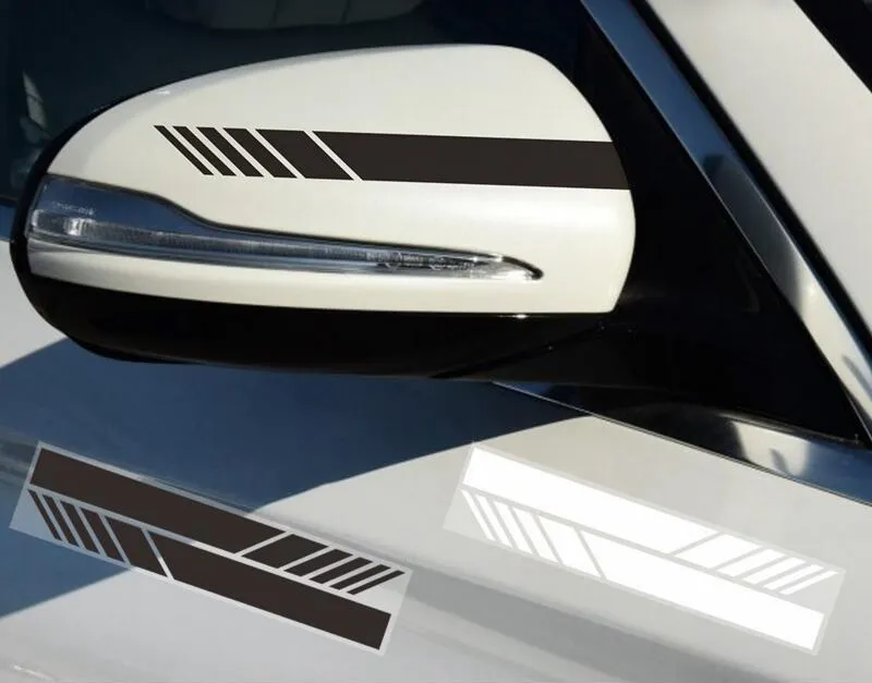 2 pçs / set Universal Auto Retrovisor Side Decalque Stripe DIY Decoração Etiqueta Exterior Ajuste para BMW AUDI BENZ PORSCHE HONDA TOYOTA FORD