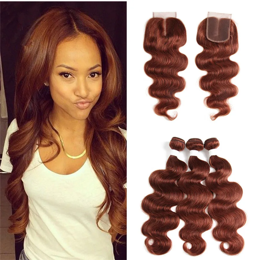 Auburn Body Wave Hair Extension Bundles with Lace Closure 8-30 Inch ...