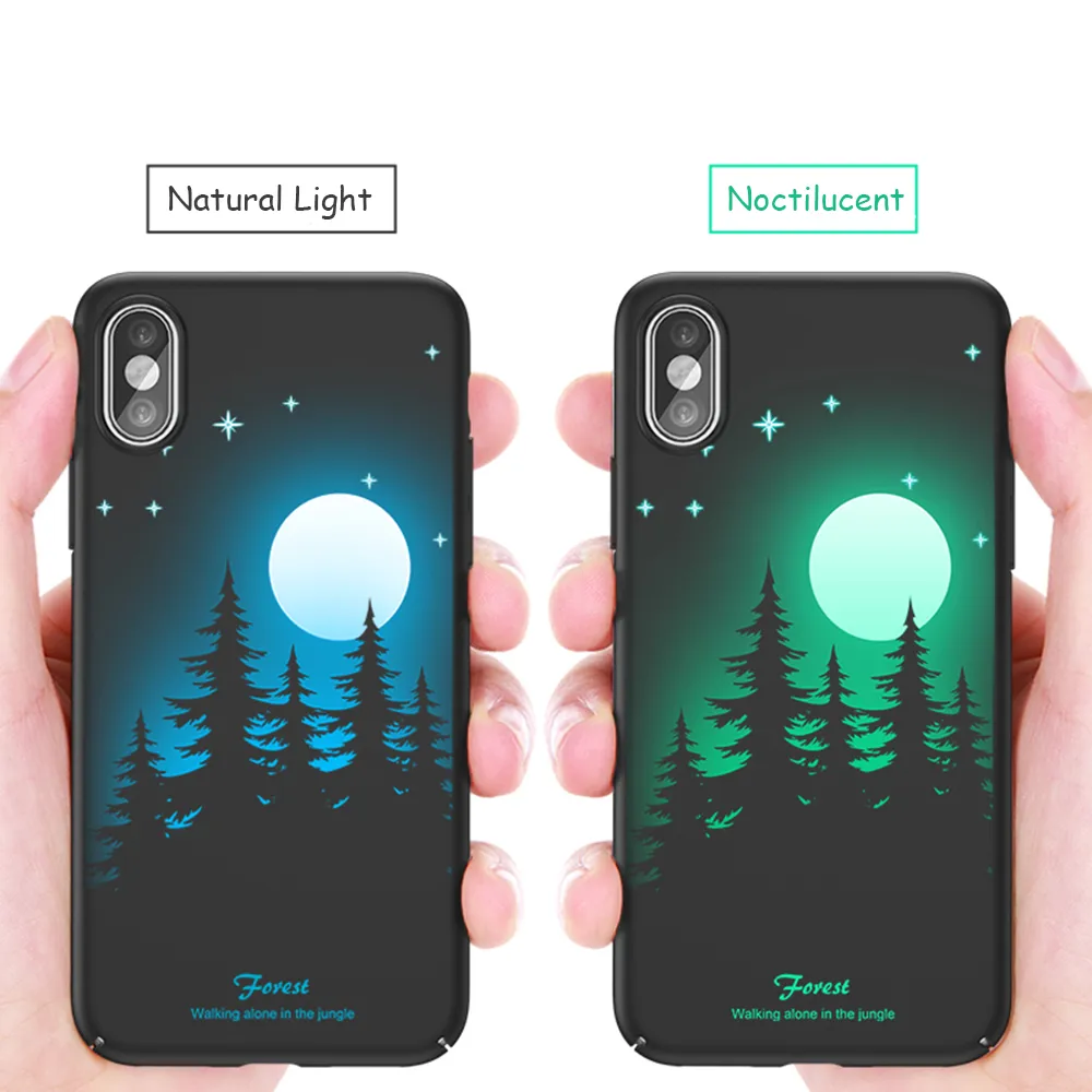 Световой защитный чехол для iPhone X Glow в 3D Relief Dark Картина флуоресцентного цвета Изменения Жесткой обложка чехол Slim Fit Назад Shell