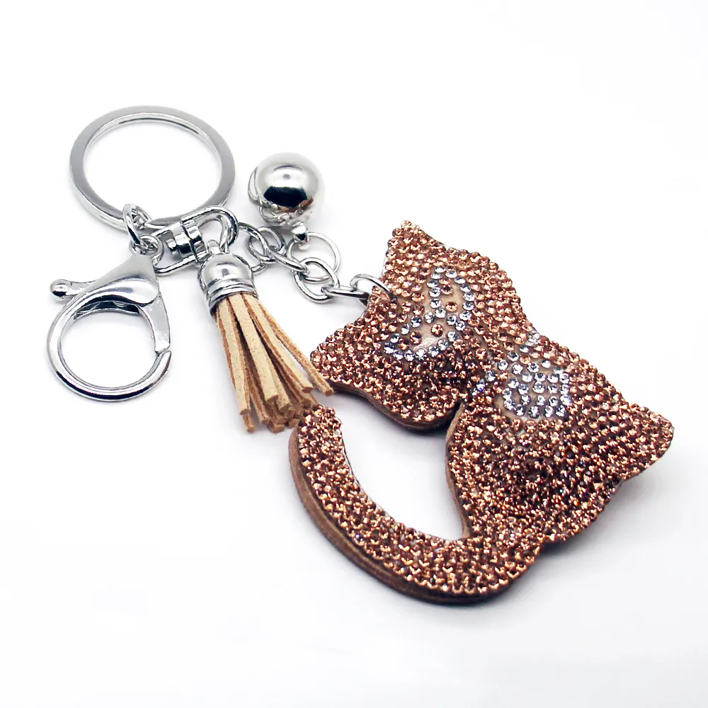 cat couro PU atacado mais recente modelo design animal Porta-chaves com keychain personalidade borla