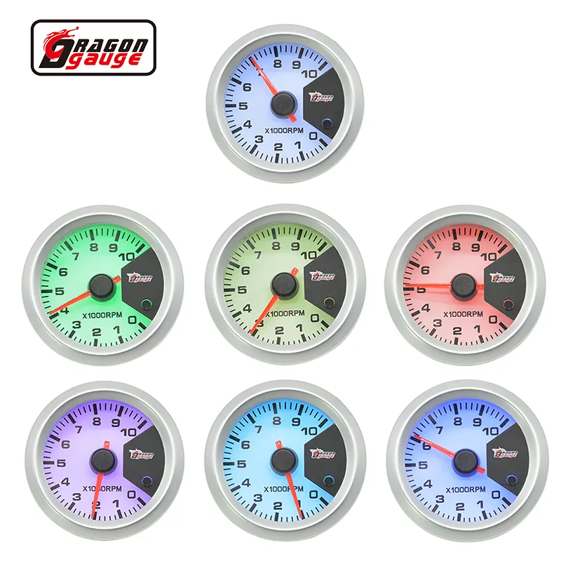 Dragon gauge 2 inch 52mm Stepper motor Auto tachometer Gauge 7 color backlight 0-10000 RPM Meter