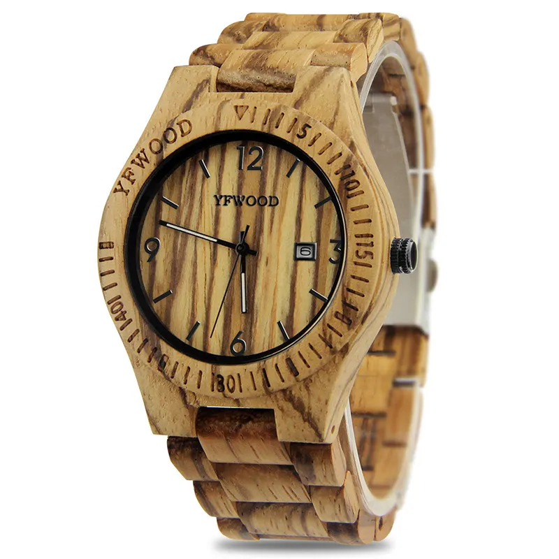 Wooden Men Watches Top  Fashion Date Quartz Watch Men's Waterproof Sports Wristwatch Male Clock with Wood Gift Box