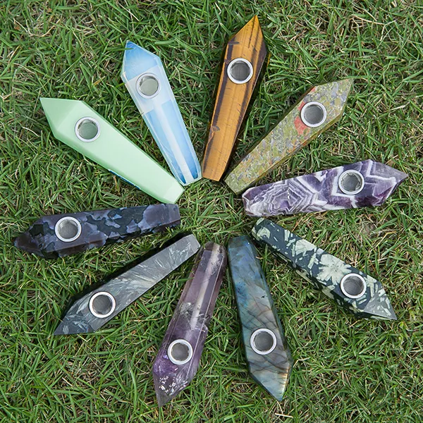 DHL Smoking Pipes Natural Colorful Fluorite Quartz Crystal Wand Point Free Stone Tobacco Handpipe