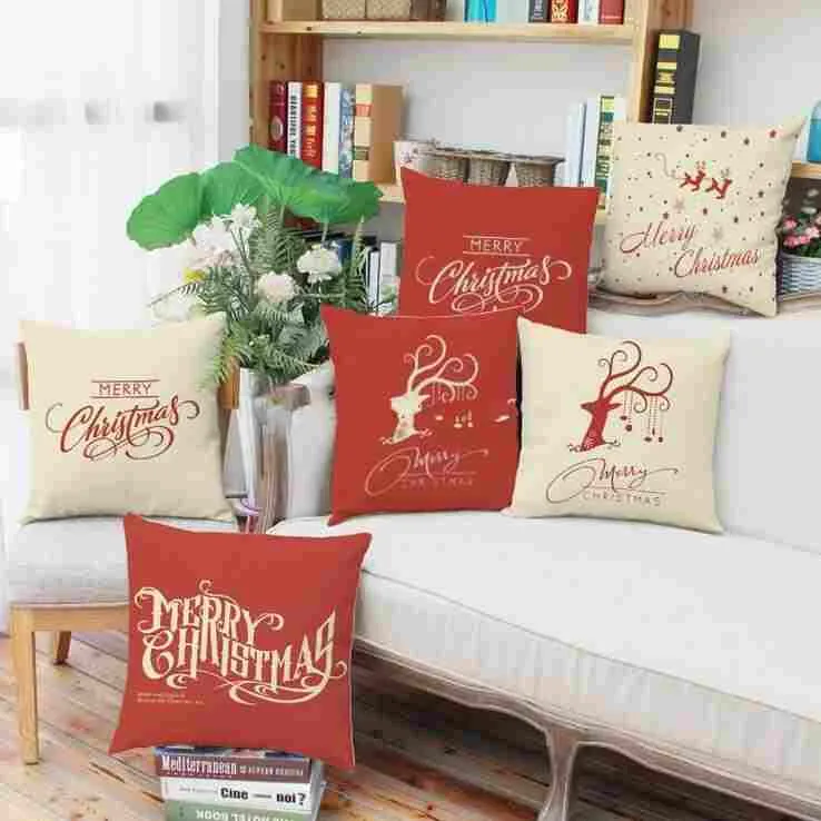 Christmas Reindeer Cushion Cover Happy New Year Pillow Cover Christmas Reindeers Pillow Case Home Decor Pillowcases 