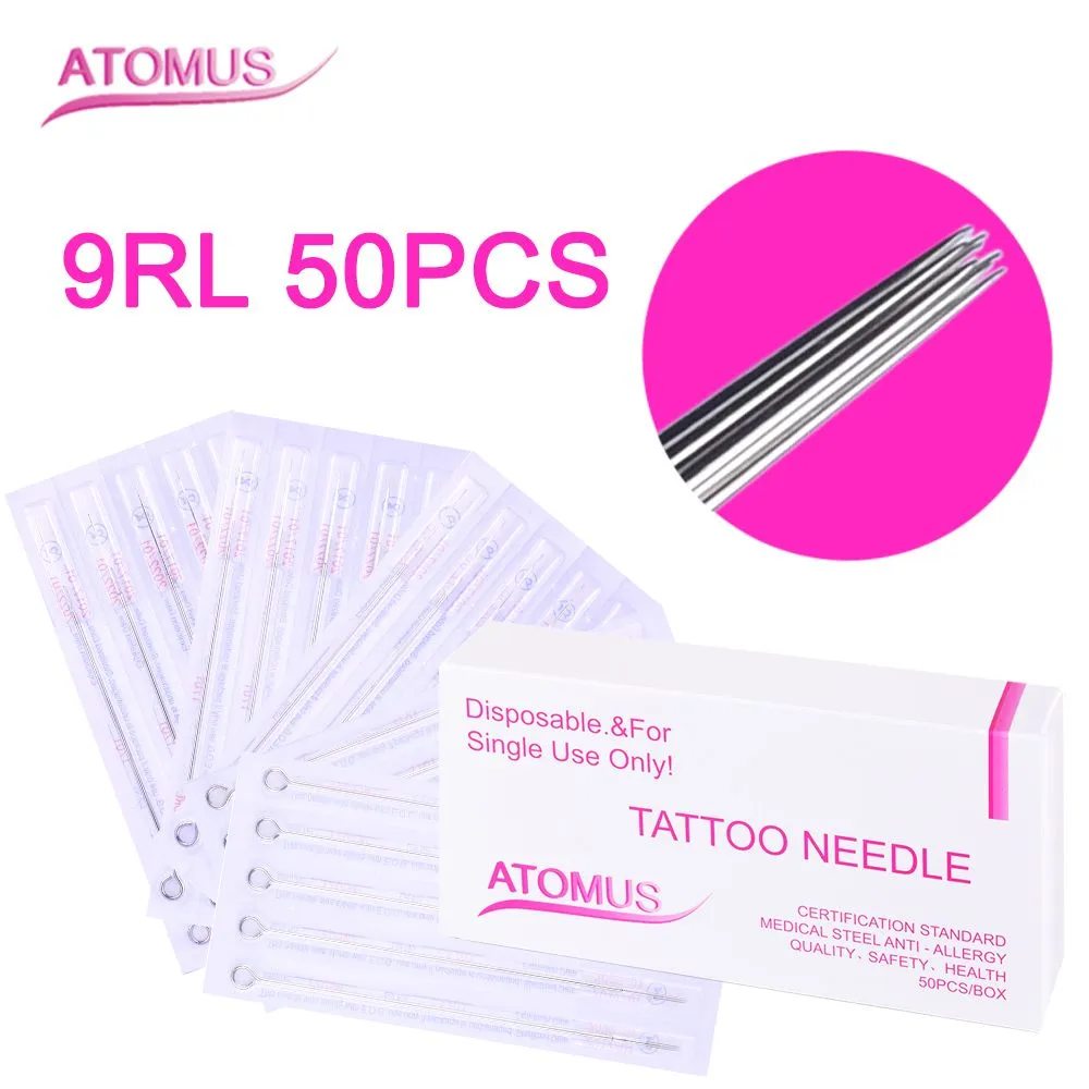 50 stks / partij Tattoo Ink Cups TIP KIT 9RL Voorgemaakte gesteriliseerde tattoo naalden Levering Disposable Steriele Disposable Tattoo Gun Kits