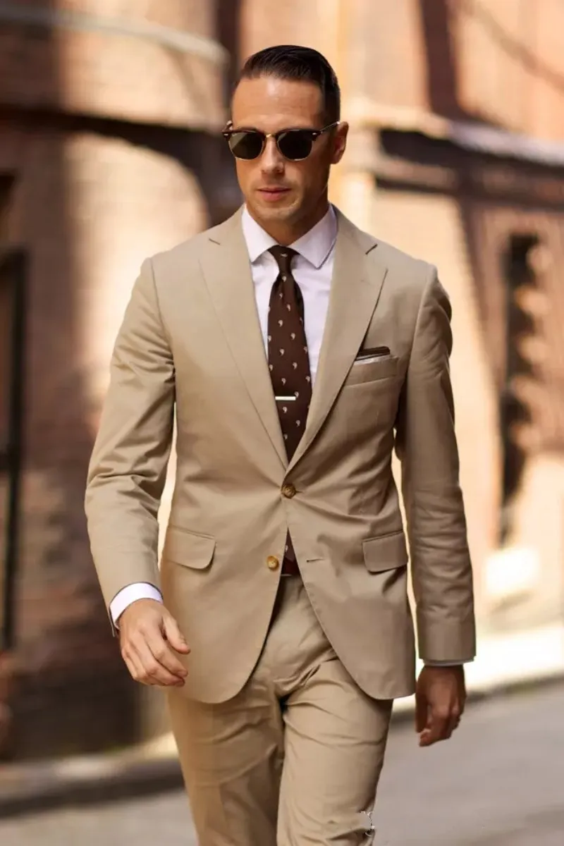 Classy High Quality Tuxedos Light Brown Mens Wedding Suits Two Pieces Groom Wear Cheap Formal Suit Jacket And Pants