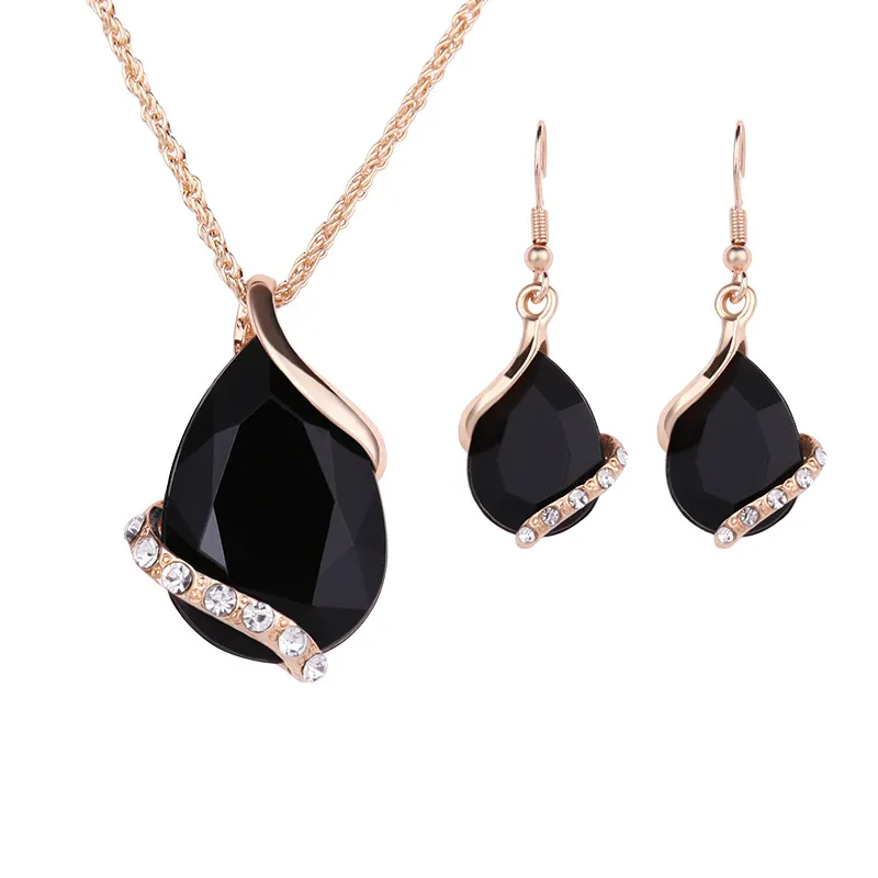 Elegante Sieraden Vergulde Ketting Set Mode Keltische Diamant Bruiloft Bruids Kostuum Sieraden Sets Party Ruby Sieraden Ketting + Oorbellen