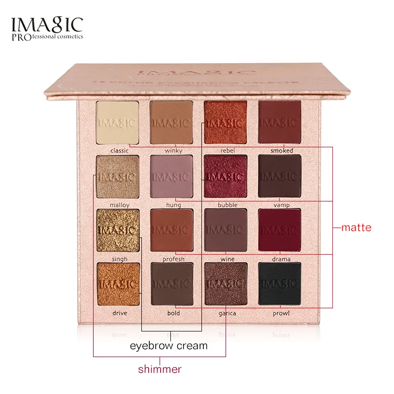 Wysokiej jakości Imagic Marka 16 Kolory Paleta Eyeshadow Matte Shimmer Glitter Eye Shadow Paleta Blush Makeup Beauty 48 Sztuk / partia DHL