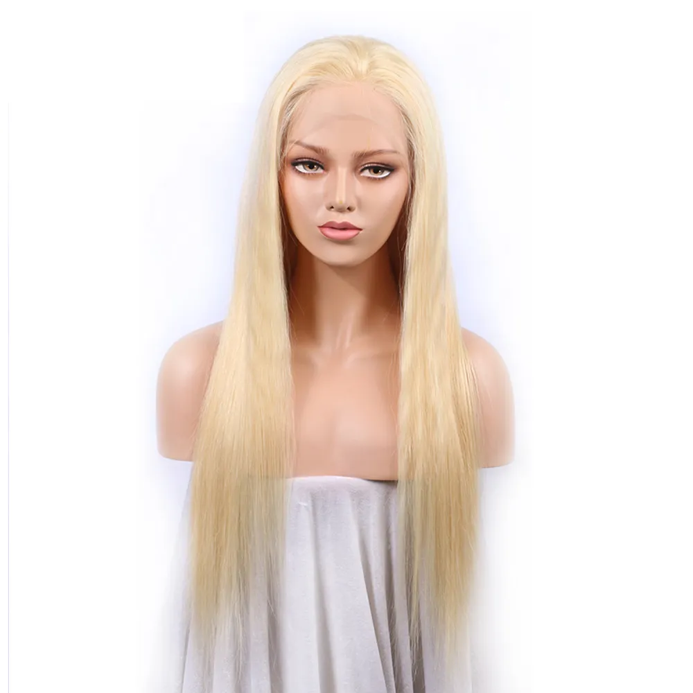 Blond Full Lace Human Hair Wigs Brasilianska Human Hair Färg 613 # Rak Lace Front Paryker med Baby Hair