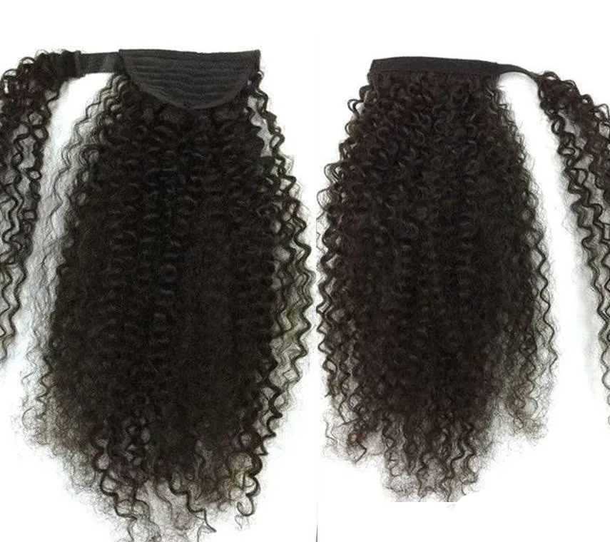 160g Afro Crépus Bouclés Queue De Cheval Pour Les Femmes Noires Brésiliens Vierge Cheveux Cordons De Queue De Cheval Extensions 10-24 pouces