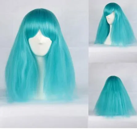 Peruk orta uzunluk koyu mavi cosplay saç perukları