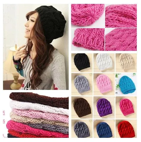 2017 Hot sales Fashion Women Men Knit Winter Warm Crochet Hat Braided Baggy Beret Beanie Cap