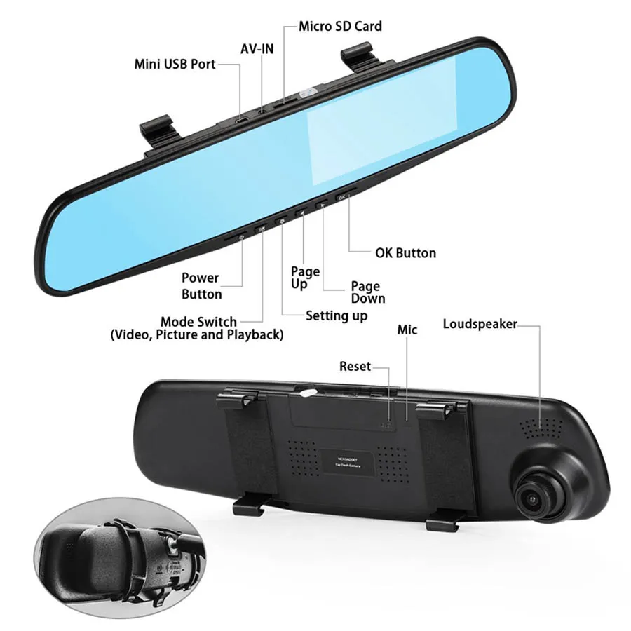 デュアルレンズカーカメラリアビューミラーフルHD 1080pオートDVRS車DVRナイトビジョン駐車場ビデオレコーダー登録機