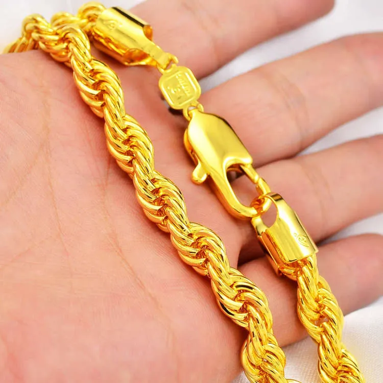 Hiphop 24 tum Mens Mens Solid Rope Chain Halsband 18K Gul guldfylld uttalande Knyckesmycken gåva 7mm bred249K