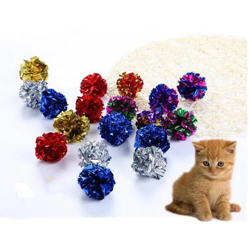 12 Uds. Bola arrugada de Mylar Multicolor, juguetes para Gato, anillo de papel para perros, anillo de sonido interactivo, bolas de papel para gatitos para perros