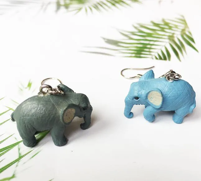 Linda resina cúbica elefante dangle brincos para mulheres meninas azuis cor cinza bonito desenho animado animal brinco brincos moda jóias