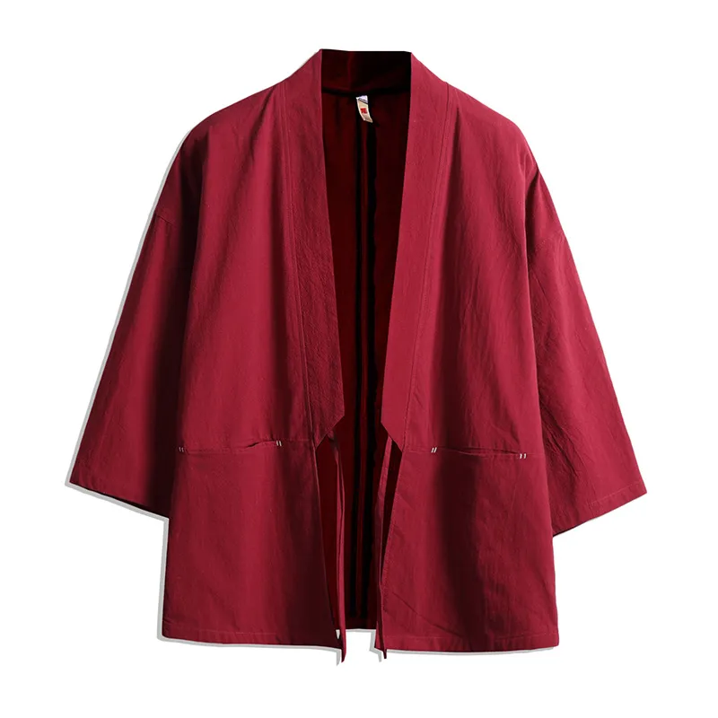 2018 printemps été hommes japon Style mince Kimono veste coton lin lâche Cardigan mâle décontracté grande taille manteau coupe-vent 5XL