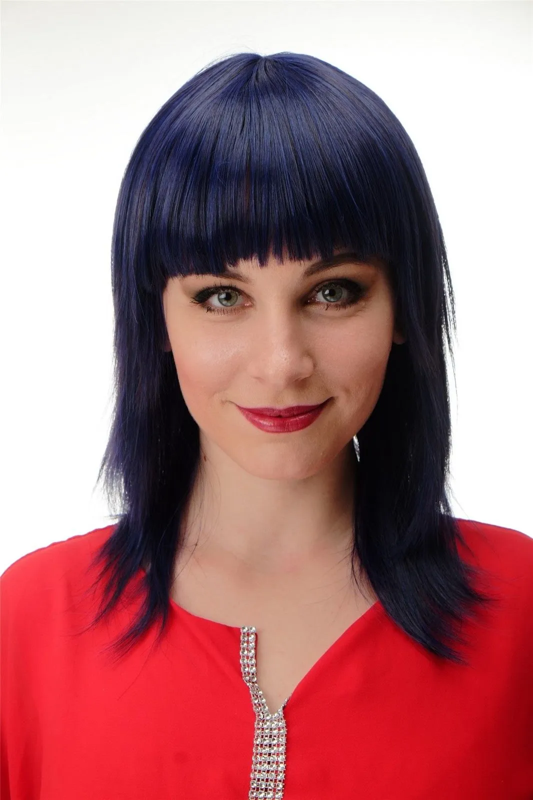 Peruka włosów dla kobiet seksowne z frędzlami długość ramion gładkie niebieskie purandki 45 cm