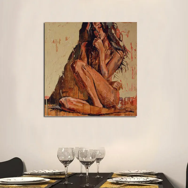 Peint à la main de portrait abstrait peinture sur toile fille nue sexy sans tronçon et pas de décoration de maison encadrée6400576