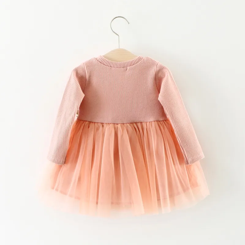 Toddler Baby Girls Clothes Cotton Long Sleeve Color Stitching Dress Princess girls flower dress 0-3Y