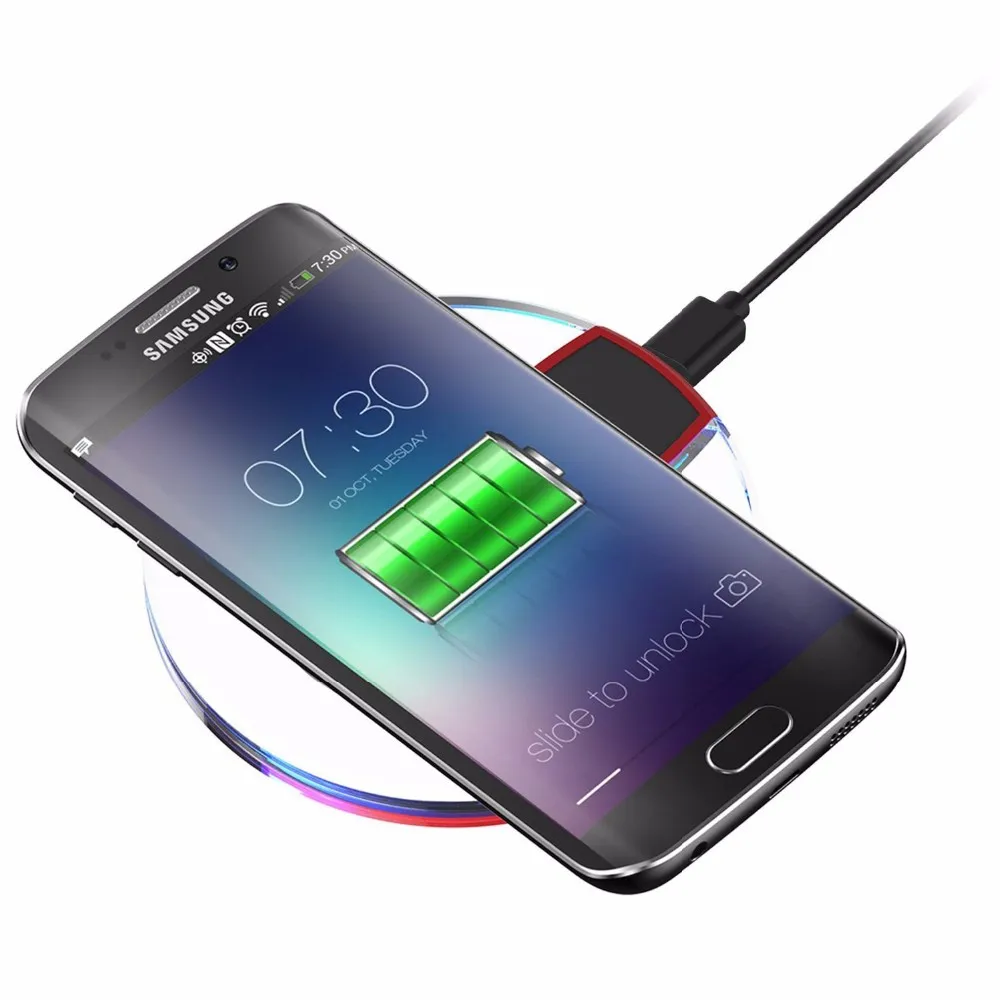 Hot Selling 5V 2A Crystal Charging Pad Qi Wireless Charger Receiver for Samsung S7 Edge S6 iPhone 6 7 Universal Smartphone