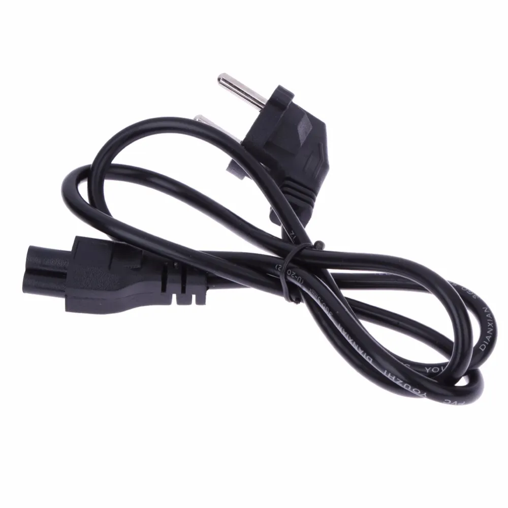 Högkvalitativ 1m EU 3 Prong 2 Pin AC Laptop nätkabeladapter kabel svart