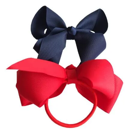 /4 inch Hair bow WITH Elastic Band Ponytail Hair Holder Kids Girl head accessories Elastic Loop Bobble School Dancing bows