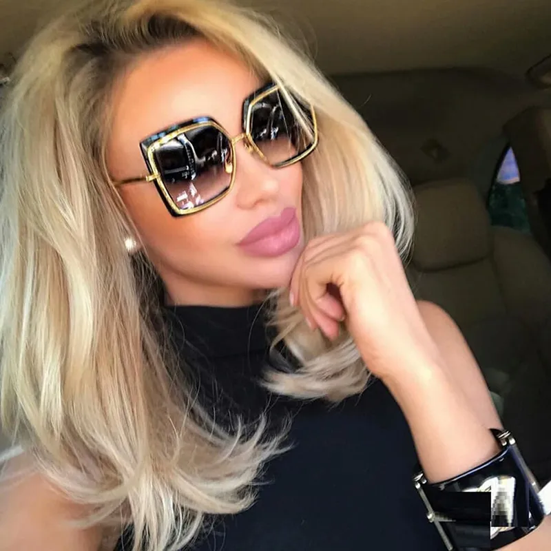 Moda Square Sunglasses Sunglasses Women Metal Square Sunglass 2018 Brand Feminino Mirror Size Big Size Gafas Gafas