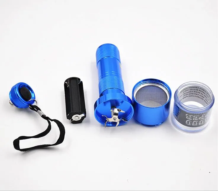 Large scale flashlight, smoke filter, filter mesh, electric metal smoke grinder.