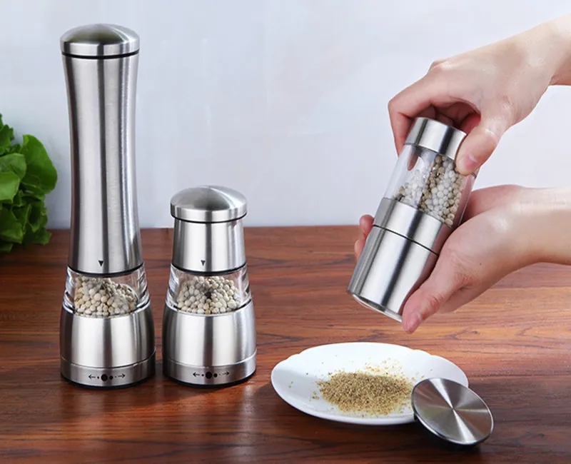 2 sztuk / partia Darmowa Wysyłka Protable Stainless Steel Manual Salt Pepper Mill Grinder Muller do przypraw Akcesoria kuchenne