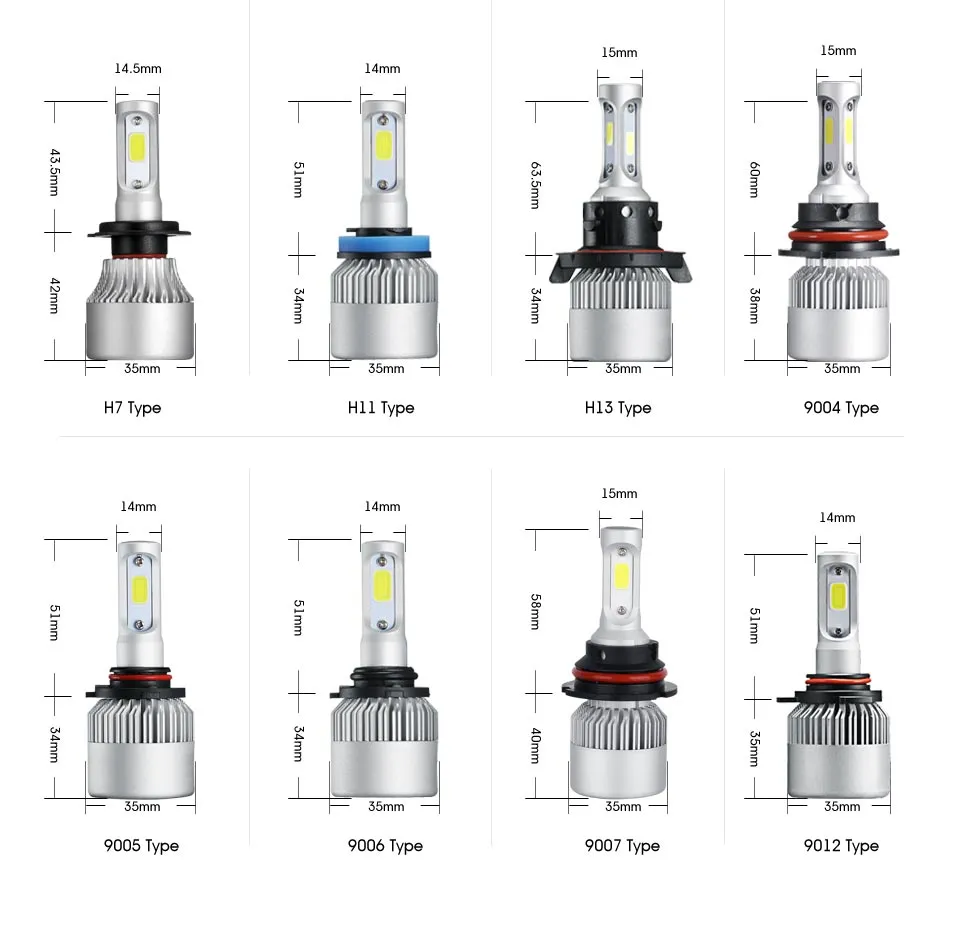 Frakt av DHL H4 H7 H11 HB4 COB LED Car Headlight Lampor Hi-Lo Beam 72W 8000LM 6500K Auto Headlamp Dimlampor 12V