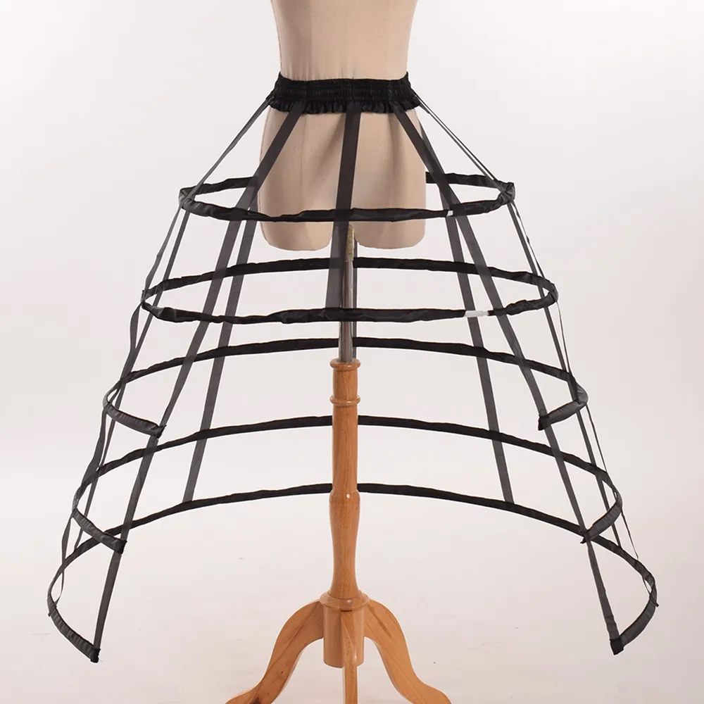 Mulheres Lolita 5 Hoops Crinoline Petticoat Victorian Traje Split Birdcage Skirt Bustle Pannier Princesa Cosplay Acessório 2 Cores