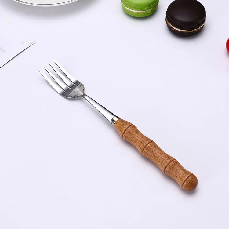 Wood Handle Cutlery Stainless Steel Food Silverware Dinnerware Utensil Silver Color Spoon Fork Knife Tea Spoon