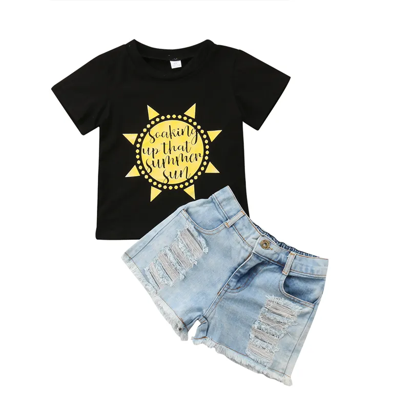 Sweet Summer Outfits For Girls: Cartoon Sun Black T Shirt