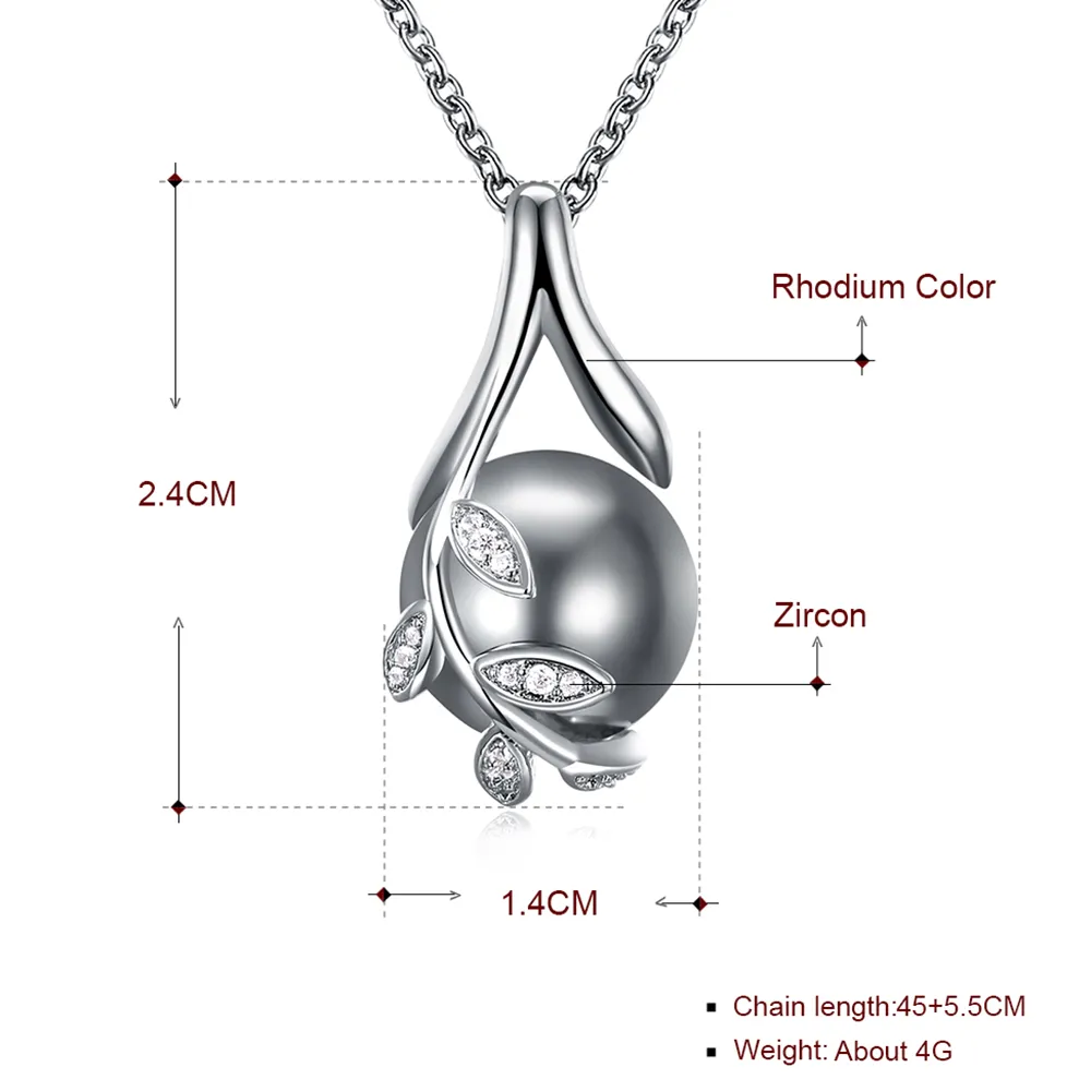 Drop charms pendants rose gold plate pave grey pearl & cubic zircon crystal jewelry pendant necklace for women251U