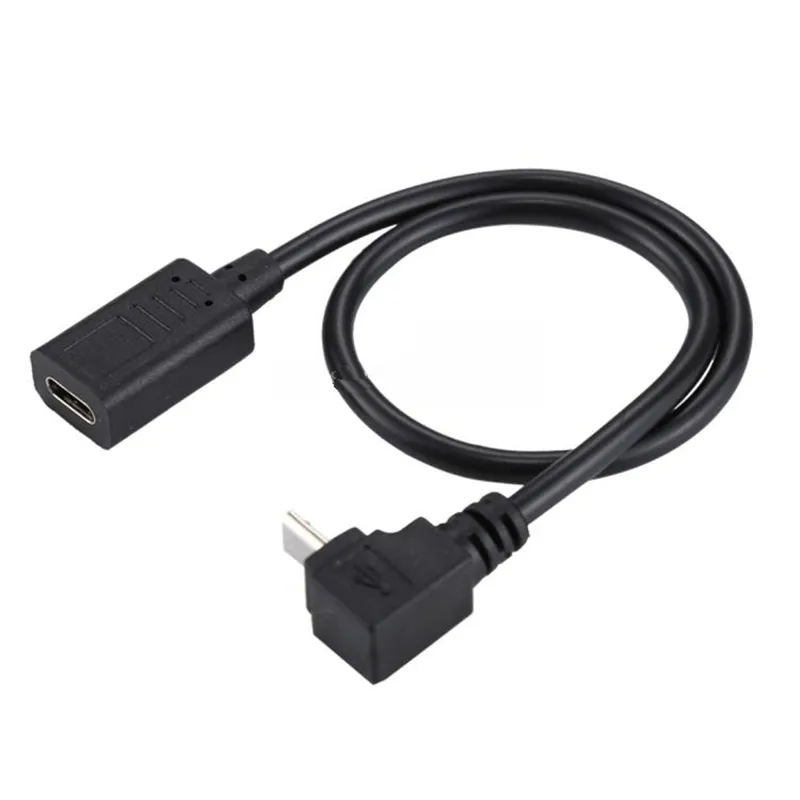 Adaptador tipo C hembra a micro USB macho Extensor Cable de carga de datos Conector convertidor Recto ARRIBA Abajo Ángulo izquierdo Datos de carga 30 cm