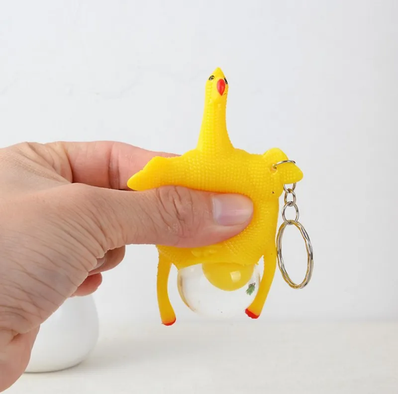 Creative Splat Ball Vent Toy Funny Cock Lay Eggs Anti Stress Products Chicken With Egg Press Hen Egg Novelty Leksaker Keychain Opp Bag