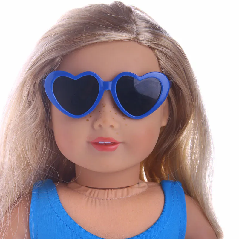 Färgrik hjärta form ram solglasögon för 18 tums amerikansk tjej docka dagliga kostymer docka tillbehör ssdf5522