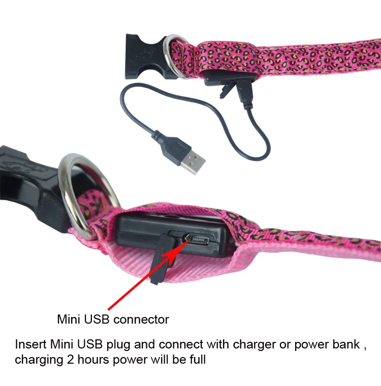 USB Akumulator Moda Leopard Led Dog Collar Noc Bezpieczeństwo Miga Glow Pet Dog Cat Collar z USB Kabel Ładowanie Psy Akcesoria