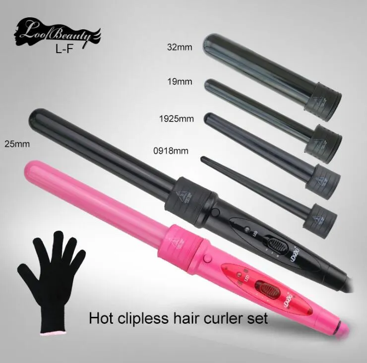 EU/US Plug 5 in 1 Curling Wand Set Hair Curling Tong Hair Curl Iron The Wand Hair Curler Roller Gift Set 09-32mm Curler Wand Wholesale