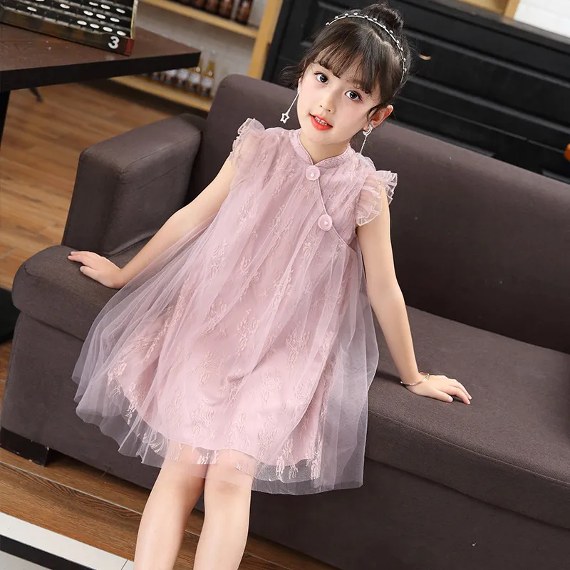 Prinzessin Kleid für Kinder koreanische Mädchen Kleidung Sommermode ärmellose Spitze Kleid klassische Mesh Kleider Party Geburtstagsgeschenk