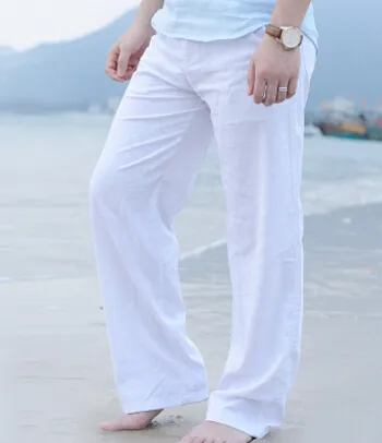 Big mens deals white linen pants