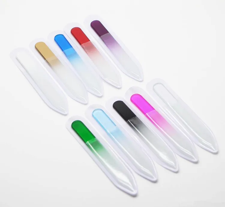 50X 3.5" /9CM Glass Nail Files with plastic sleeve Durable Crystal File Nail Buffer Nail Care Colorful