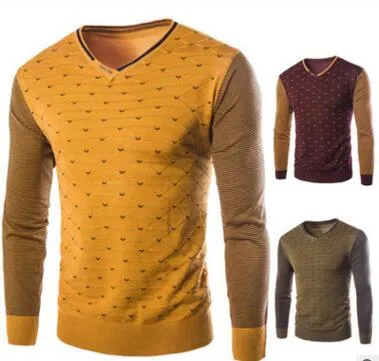 Venta al por mayor- Nueva marca de moda de invierno Suéter casual Hombres con cuello en V Sólido Slim Fit Knitting Mens Suéteres Suéteres Sueter Hombre Jersey de punto